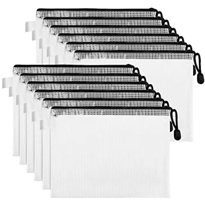 Abbildung von Belle Vous 12er Pack Klare Mesh Wasserdichte Tasche mit Reißverschluss Zipper Beutel Dokumententasche A4 Zip Plastikbeutel Verschließbar für Reisen, Organisation von Kosmetika, Schule