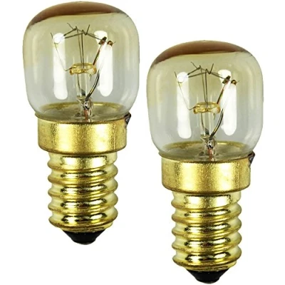 Abbildung von com four® 2x Backofen Lampe bis 300 C, warm weiße Herd Glühbirne 15W, E14, 230V (02 Stück 15W goldfarben)