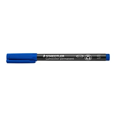 Abbildung von STAEDTLER permanent Marker Lumocolor, blau, Superfein, ca. 0,4 mm, wisch und wasserfest, Made in Germany, nachfüllbar, lange Lebensdauer, 10 blaue Universalstifte im Kartonetui, 313 3
