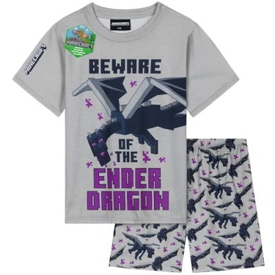 Abbildung von Get Trend Minecraft Schlafanzug Kinder Jungen Kurz Sommer Pyjama Set Atmungsaktiv Creeper Teenager Gamer Geschenke für Jungs (9 10 Jahre, Grau Minecraft)