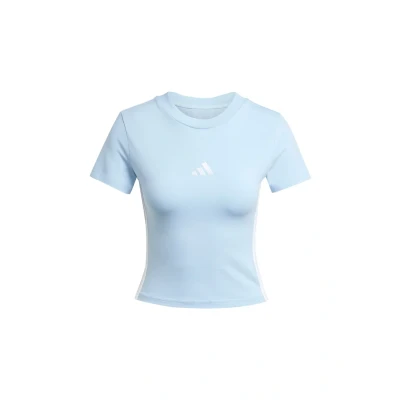 Abbildung von adidas Sportswear Essentials 3 Stripes SLIM Tshirt basic Glow blue white, Damen, Größe: Large, white