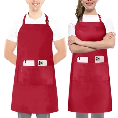 Abbildung von Utopia Kitchen 2 Pack verstellbare Latzschürze für Männer und Frauen mit geräumigen Taschen Schürzen Köche BBQ Malerei Backen Kochen Rot