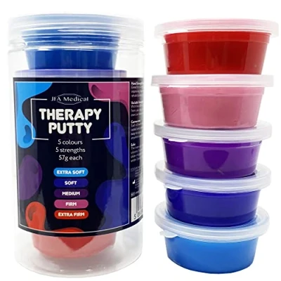 Abbildung von JFA Medical Therapieknete 57g, 5 verschiedene Stärken, alternative Farben, Putty für Handtraining, Therapie Knetmasse Knete