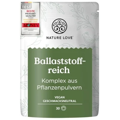 Abbildung von NATURE LOVE® Ballaststoffreich 450 Gramm Pulver Ballaststoffe: Flohsamenschalen, Akazienfasern, Inulin, Haferfaser &amp; weitere ideale Ergänzung zur Darmkur vegan und laborgeprüft