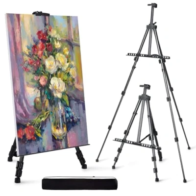Abbildung von Artify Staffelei 66 Zoll, verstellbare Atelierstaffelei 22 Zoll(55 167cm), Stativ zum Malen und Plakatieren mit Tragetasche Ersatzteilen,1 PACK, schwarz