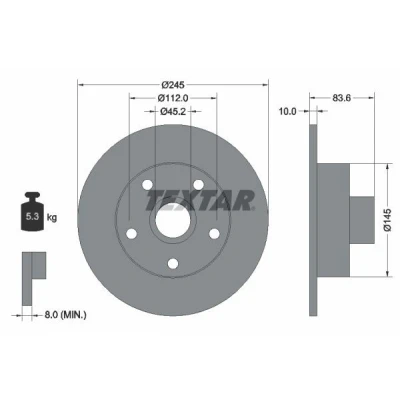 Abbildung von TEXTAR PRO 92072103 Bremsscheibe 245 10 05/05 112 voll beschichtet ohne Radbefestigungsbolzen, mit Radnabe AUDI: A4 B5 Saloon, Avant