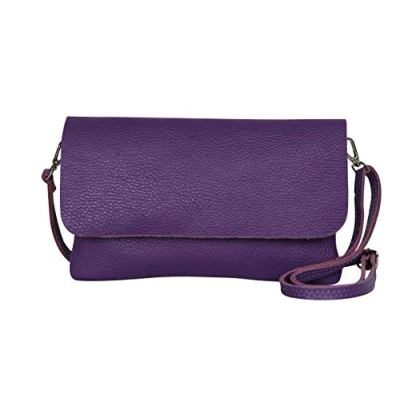 Abbildung von AmbraModa GLX11 Crossbodytas, Clutch, telefoontas van echt leer met afneembaar en verstelbare schouderriem, passend voor mobiele telefoons tablets tot 7 inch (Violett)