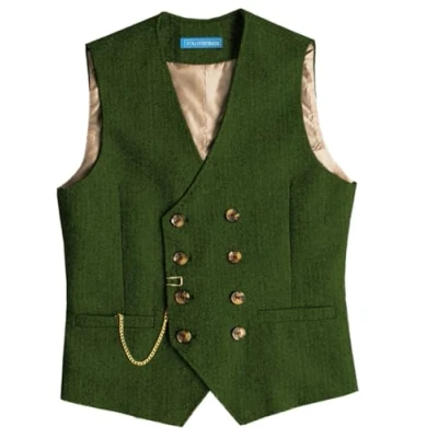 Abbildung von Solovedress Mens Vintage Wolle Anzugweste Regular Fit Weste Anzug für Hochzeit Groomsmen(Green,L)