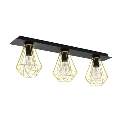 Abbildung von Eglo 43655 Deckenleuchte TARBES 2 E27 3X40W Stahl schwarz, messing L:77cm B:17,5cm H:24,5cm dimmbar