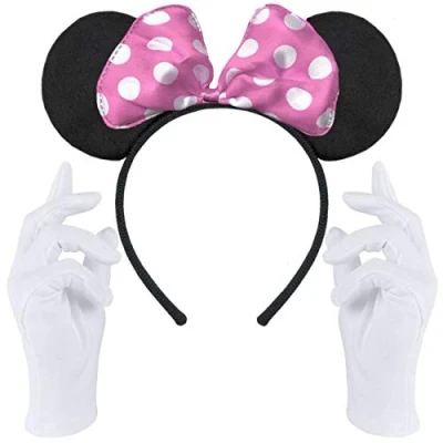Abbildung von Haarreifen in schwarz mit Maus Ohren + weiße Handschuhe Haarschmuck für Kinder &amp; Erwachsene Kostüm Accessoire Fasching Karneval