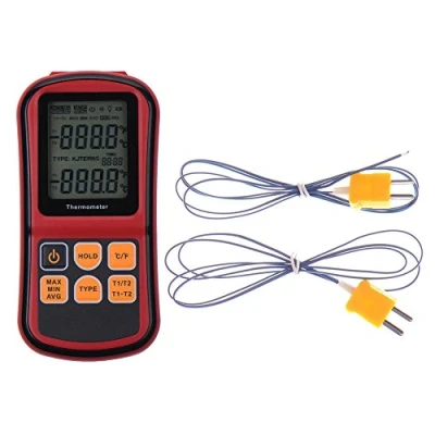 Abbildung von RGBS Dual Channel Digitales Thermometer mit zwei K Typ Thermoelemente Temperatur Messgerät LCD Hintergrundbeleuchtung für K/J/T/E/R/S/N Thermoelement, Industrie, Landwirtschaft, Meteorologie