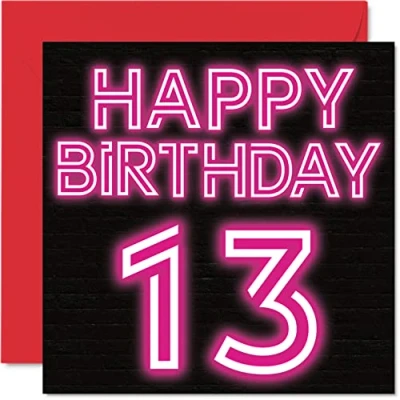 Abbildung von Lustige Geburtstagskarte zum 13. Geburtstag für Jungen Mädchen Neon Glow Karte Sohn, Tochter, Bruder, Schwester, Enkelin, Nichte, Neffe, 145 mm x Grußkarten,