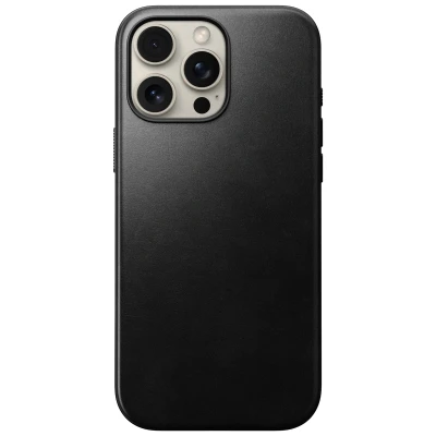 Abbildung von Apple iPhone 16 Pro Max Hülle MagSafe Echtleder Nomad Soft Case/Backcover Handyhülle Schwarz Shockproof/Stoßfest