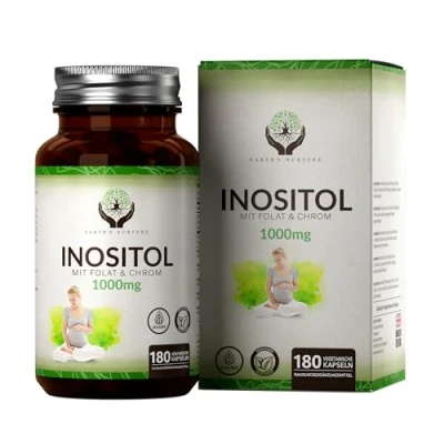 Abbildung von EN Inositol Myo Chrom &amp; Folsäure Hochdosiert 1000mg Insoitol pro Portion 180 Kapseln Gentechnik , Gluten Allergenfrei Hergestellt in Großbritannien