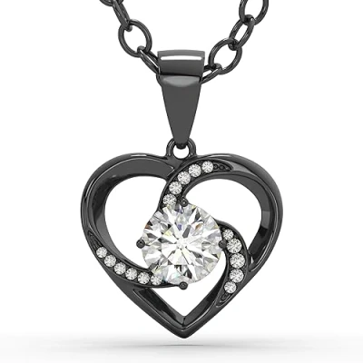 Abbildung von SERASAR Damen Halskette Schwarz 925 Sterling Silber Frauen Schmuck Halsband kette Hals Mädchen Heart Necklace Geschenke für Hochzeit stag Silberhochzeit reif