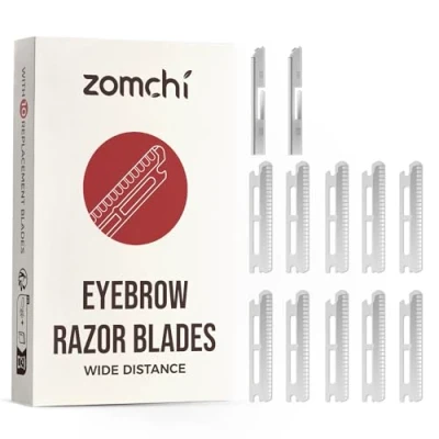 Abbildung von ZOMCHI Dermaplaning Rasierklingen, Set mit 10 Ersatzklingen (großer Abstand), Metall Plastikfreie Augenbrauen Rasierklingen