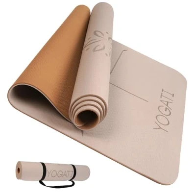Abbildung von YOGATI Yogamatte rutschfest Schadstofffrei, mit Tragegurt. Yoga Matte Ausrichtungslinien. Ideal Yogamatten als Gymnastikmatte, Sportmatte, Fitnessmatte, Jogamatte mat