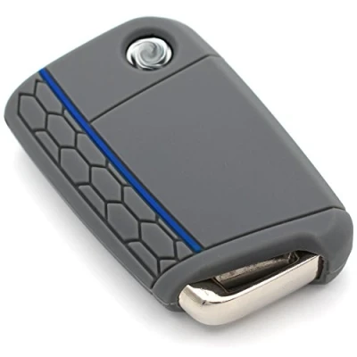 Abbildung von Schlüssel Hülle VB für 3 Tasten Auto Silikon Cover Schlüsselhülle Etui Schutzhülle (Aschgrau Blau)