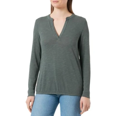 Abbildung von s.Oliver MIT Flamm Struktur Langarmshirt, Damen, Größe: 36, Olivgrün