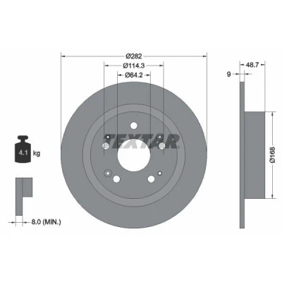 Abbildung von TEXTAR 92204300 Bremsscheibe 282 9 05/09 114,3 voll ohne Radbefestigungsbolzen, Radnabe HONDA: ACCORD 8 Kombi, 8, HR V II