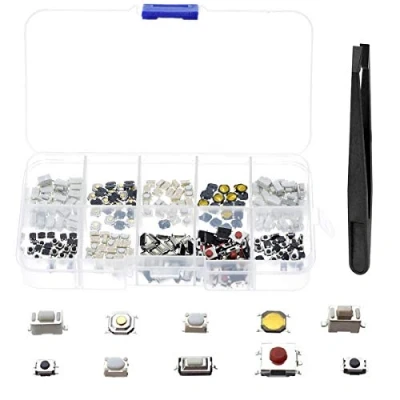 Abbildung von Youmile 250 Stück 10 Value Micro Momentary Tactile Druckknopfschalter SMD DIP Sortiment für PCB, Auto Fernbedienung mit Pinzette
