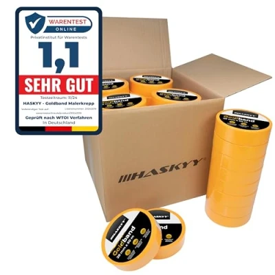 Abbildung von HASKYY Goldband Malerkrepp Kreppband 20x Malerband 19mm x 50m Profi Abdeckband Malertape Klebeband Washi Tape Gold Papiertape Selbstklebend