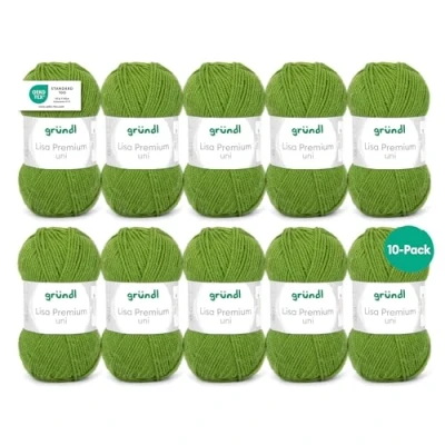 Abbildung von Gründl Lisa Premium Uni Strick &amp; Häkelgarn (weicher und wollartiger Charakter, pflegeleichtes waschbares Strickgarn aus 100% Polyacryl, 50 g/ 133 m, Nadelstärke: 3,5 4,5, 10 Knäuel á g), Maigrün