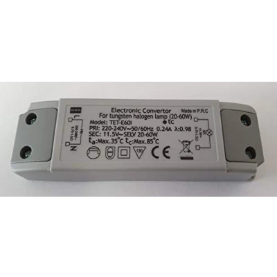 Abbildung von Ersatztrafo TET E60I Elektronischer Halogen Trafo 230V auf 12V, 20 60 Watt Niedervolt slim 115x35x21mm