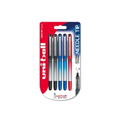 Abbildung von Uni ball 153544599 UB 185Sye Needle Kugelschreiber, fälschungssichere Tinte, 0.5 mm Nadelspitze, 5 Stück schwarz/rot/blau