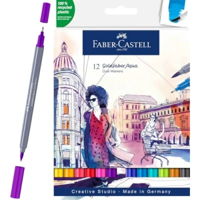 Abbildung von FABER CASTELL 164612 Goldfaber Aqua Dual Marker, mit Pinselspitze und Fineliner Spitze, 12er Etui