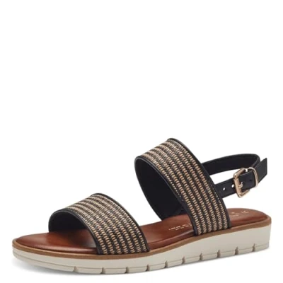 Abbildung von MARCO TOZZI Damen Sandalen mit Keilabsatz Verstellbarem Riemen Vegan, Schwarz (Black Comb), 39 EU