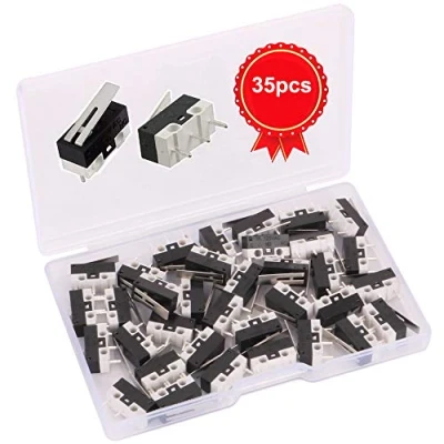 Abbildung von GTIWUNG 35 Stück Mini Mikroschalter, Mechanische Endschalter, AC 1 A 125 V 3 Pin SPDT Grenze Micro Switch lang Scharnier Hebel für Arduino