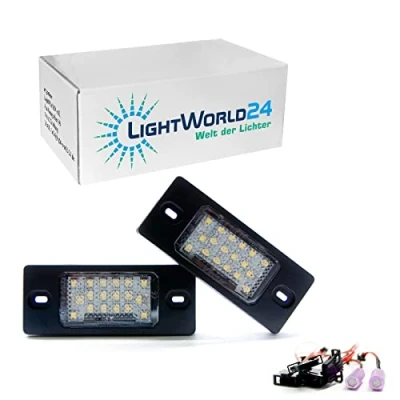 Abbildung von LIGHTWORLD24 LED Kennzeichenbeleuchtung Ersatz für Golf 5 Pa ssat 3BG/B5 Touareg Tiguan Bo ra Cayenne Fabia Nummernschildbeleuchtung 18 SMD 2 Stück