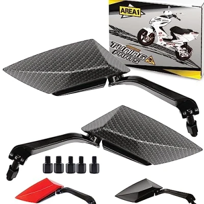 Abbildung von Area1 F1 Motorroller Spiegel ATV Quad Rückspiegel Set (rechts+links) carbon 2xM8 Rechts + 1xM8 Linksgewinde Kompatibel mit Sym Niu KSR KOCA
