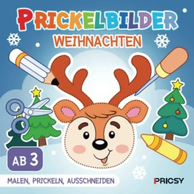 Abbildung von Prickelbilder Weihnachten: Basteln Weihnachten für Kinder ab 3 Jahren mit 50 Prickelvorlagen zum Malen, Prickeln, Ausschneiden als Nikolaus Bastelbuch Geschenk Jungen und Mädchen, ohne Prickelset