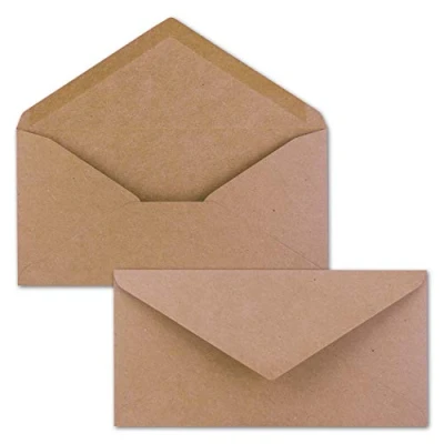 Abbildung von 50x Kraftpapier Umschläge DIN Lang Rosa Nassklebung 11 x 22 cm Brief aus Recycling PAPIER Vintage Kuverts von NEUSER