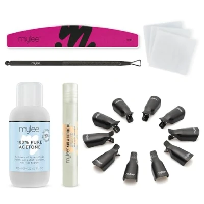 Abbildung von Mylee Take Off Gel Lack Entfernungsset Komplettset für schnelles &amp; salonqualitatives Entfernen zu Hause Mit Aceton, Clips Pflegeöl