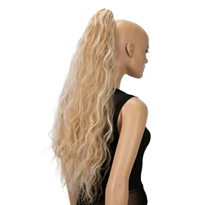 Abbildung von CAISHA 70cm Extralang Voluminös Gewellt Clip On Haarteil Zopf Pferdeschwanz Hitzebeständig Synthetik Blondmix Gesträhnt H722