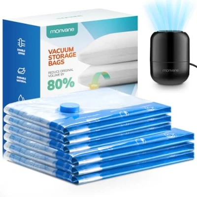 Abbildung von MONVANE Vakuumbeutel für Kleidung mit elektrischer Pumpe, Aufbewahrungsbeutel 3*Jumbo 100x80cm + 3 Groß 80x60cm, Reisen, Bettdecken, Decken, Kissen, Bettwäsche