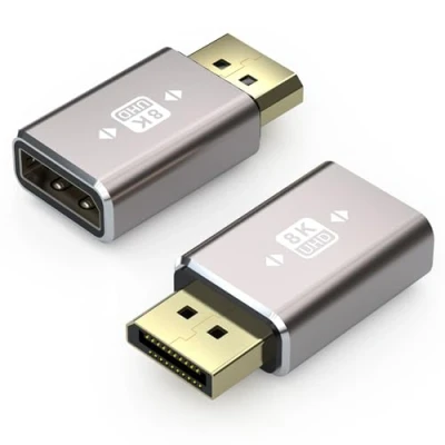 Abbildung von VMOJO 2er Pack Displayport Koppler Adapter, Legierungsgehäuse 8K UHD HDR (DP) 1.4 Stecker auf Buchse Extender Verlängerungsstecker Konverter, abwärtskompatibel mit 1.3 1.2 1.1