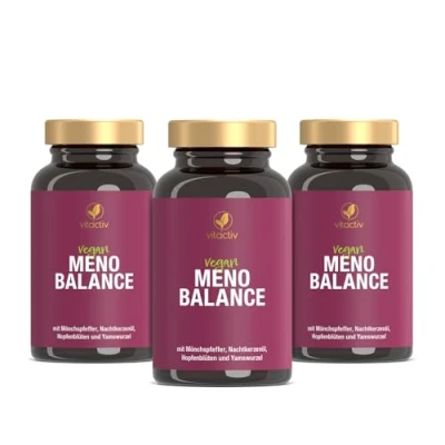 Abbildung von VITACTIV MenoBalance Wechseljahre Kapseln Pflanzlich Nachtkerzenöl, Yamswurzel, Hopfen, Mönchspfeffer plus B Vitamine Gegen Symptome Hormonfrei &amp; Vegan 180 Menopause