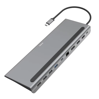 Abbildung von Hama USB C Docking Station 10 Ports (USB Hub 4x A, 2x C, HDMI, 1x Displayport DP, LAN/Ethernet, in 1 mit PD, 5 Gbit/s, 4K für PC, Notebook, Windows und Mac, Anschlüsse) silber