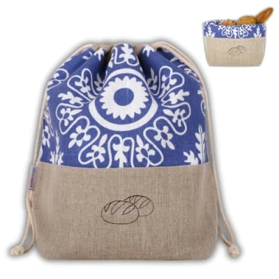 Abbildung von slowroom Brotbeutel 30 x 34 cm und Brotkorb 2 in 1 Stoff doppelte Leinenschicht Brötchenbeutel Atmungsaktiv Dekorativ Brotkörbchen Leicht zu Pflegen, Azur