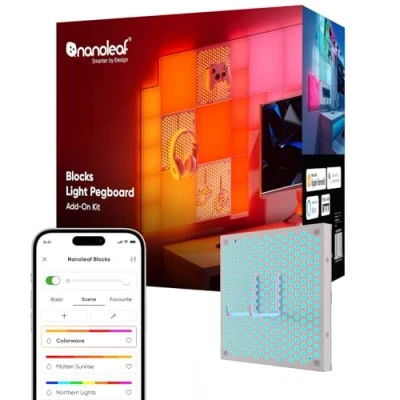 Abbildung von Nanoleaf Blocks Erweiterungspack 1 Leuchtstecktafel (Starterpack nötig), mit 2 robuste Stecktafelhaken für Tastaturen &amp; Controller, RGBW Wandlampen, Einfache Schraubenmontage (inklusive Schrauben)