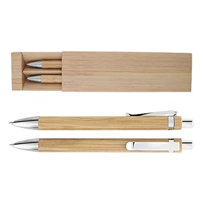 Abbildung von Natürliches Set aus Bambuskugelschreiber und Mikrobleistift in einer Pappschachtel mit Muster furniertem Bambus,umweltfreundlich,Bambusstift,Druckbleistift,Pappschachtel,Linie 0,7 mm,blaue Tinte