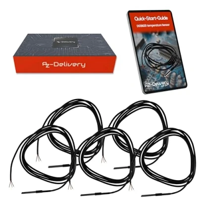 Abbildung von AZDelivery 5x DS18B20 2m Kabel digitaler Edelstahl Temperatursensor Temperaturfühler, wasserdicht kompatibel mit Arduino und Raspberry Pi inklusive E Book