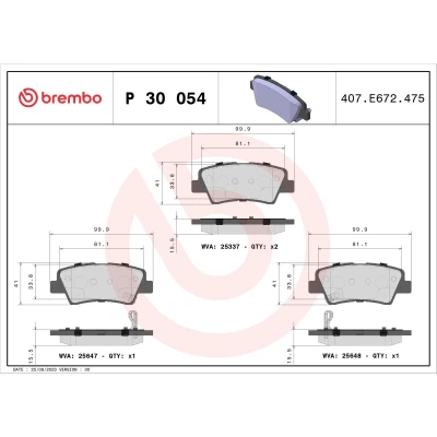 Abbildung von BREMBO P 30 054 Bremsbelagsatz mit akustischer Verschleißwarnung Anti Quietsch Blech ohne Zubehör SSANGYONG: Tivoli Off Road, Korando IV Road