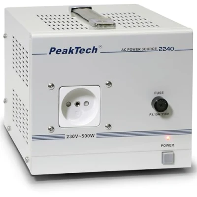 Abbildung von PeakTech P 2240 Mobiler Trenntransformator Sicherheitstransformator Messgerät mit galvanischer Isolierung Schutzklasse 1 Ringkern Trenntrafo 230V Eingang, 500W Ausgang 160x125x235mm