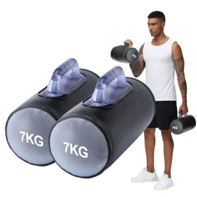 Abbildung von DEIRIS Wasserhanteln, Faltbare ＆ Verstellbare Hantel, Wassergewichtstasche, Tragbare Fitnessgeräte, Gewichte, Hanteln bis 14 kg/Paar, für Krafttraining, Rumpftraining