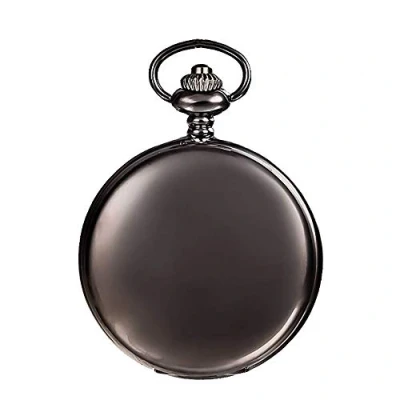 Abbildung von JewelryWe Herren Damen Taschenuhr Classic Glänzend Kettenuhr Analog Quarz Uhr mit Halskette Kette Umhängeuhr Pocket Watch Geschenk Schwarz